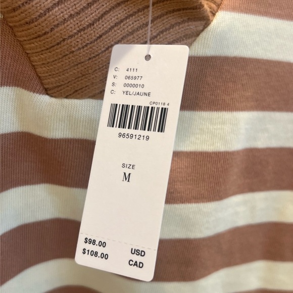 NWT new medium Anthropologie Maeve cotton boxy v-neck top tan yellow stripe - Picture 5 of 16
